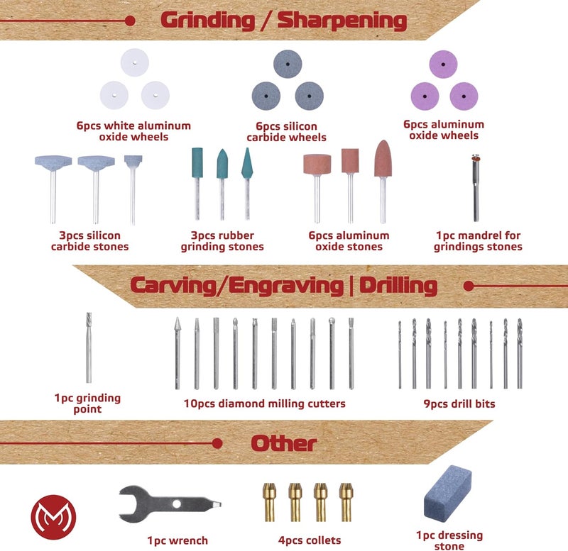 MonoPro 476 PCS Rotary Tool Accessories Kit, 1/8-in Shank Rotary Tool Kit, Universal Fitment for Easy Polishing, Sanding, Cutting, Drilling, Engraving, Sharpening, Grinding with Portable Storage Case - Image 3